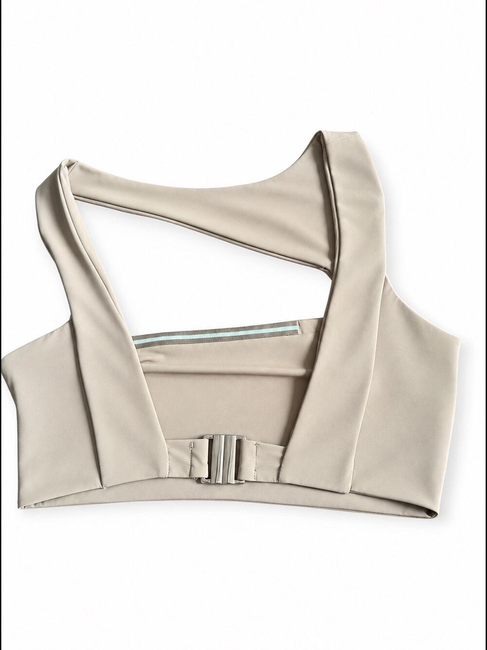 Riot Swim XS Taupe Asymmetrical Cross-Back Bikini Top